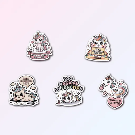 5 Funny Unicorn Sticker Pack