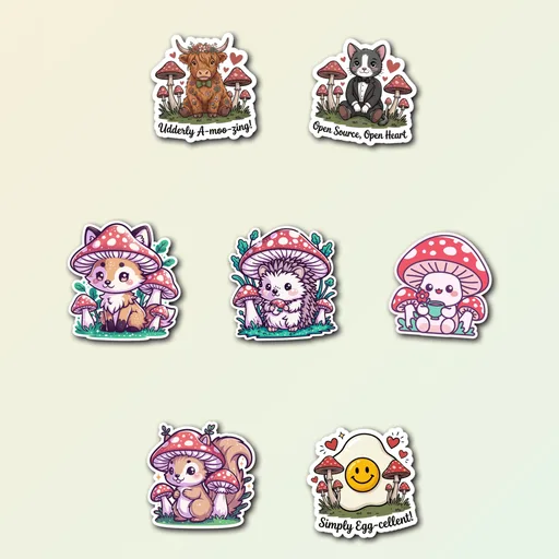 7 Cute Mushroom Woodland Sticker Pack - Premium Vinyl Decals