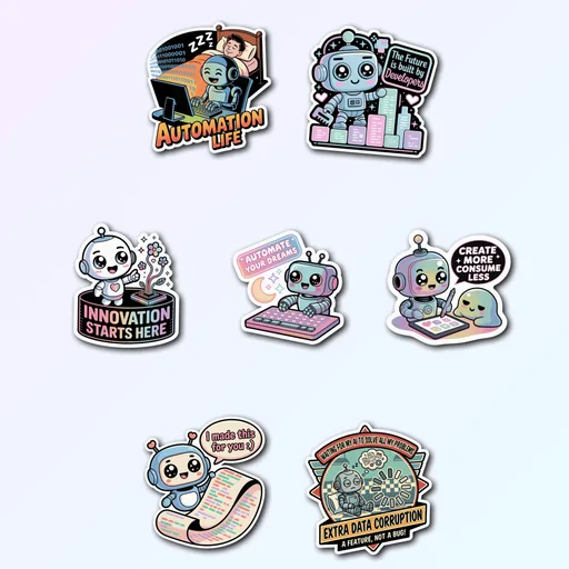 7 Cute Robot Tech Sticker Pack - Premium Vinyl Decals