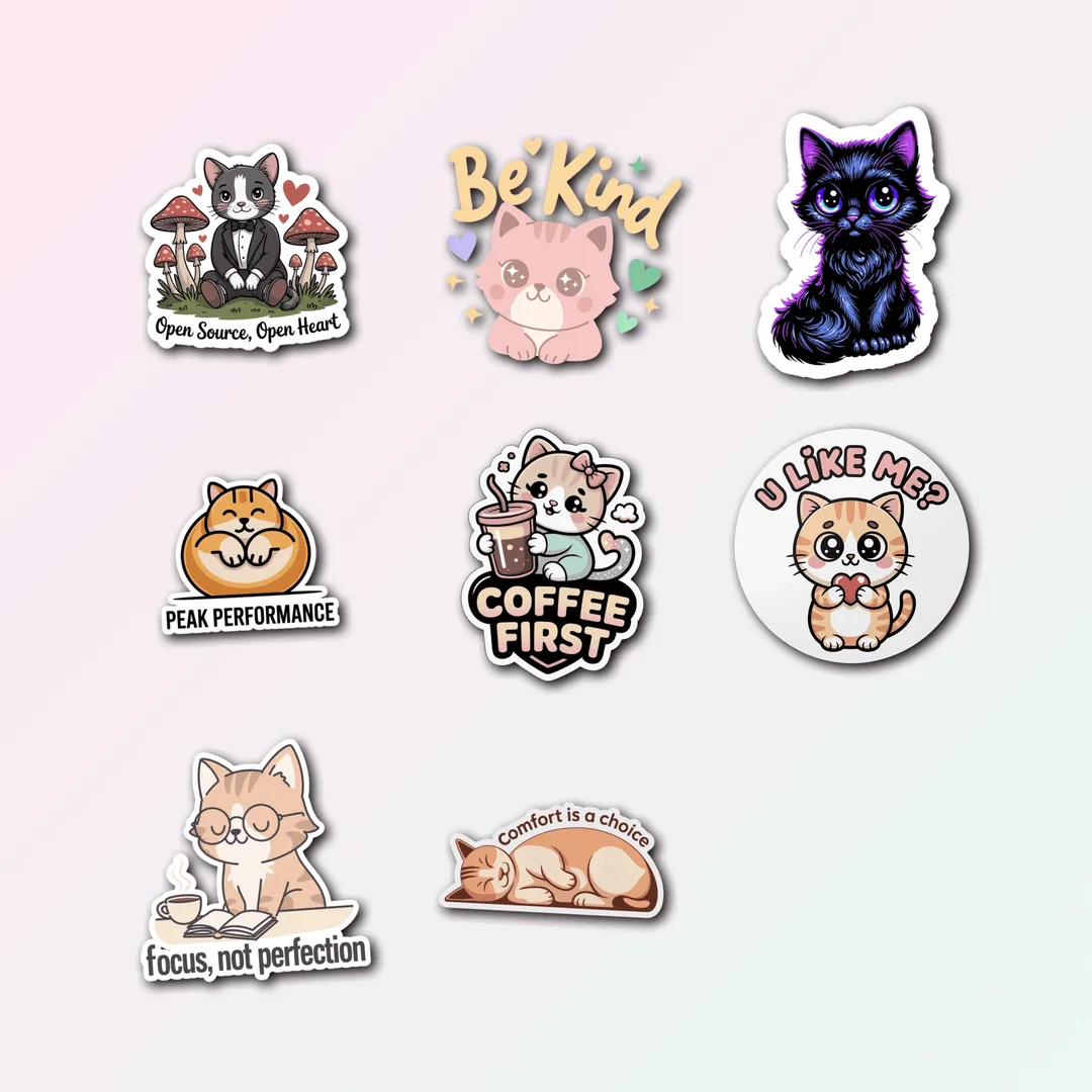 8 Cute Cat Sticker Pack - Premium Vinyl Decals