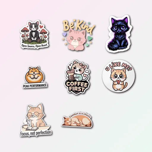 8 Cute Cat Sticker Pack - Premium Vinyl Decals