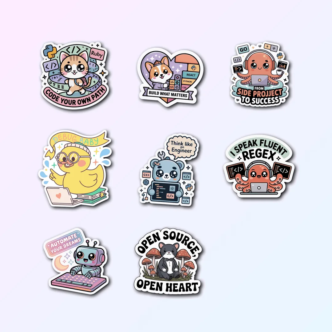 8 Cute Coding Sticker Pack - Premium Vinyl Decals