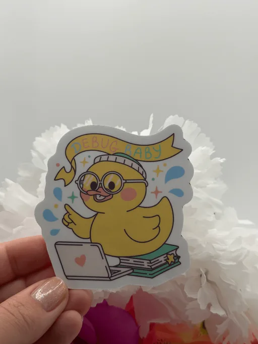 Cute Debug Baby Duck With Laptop Vinyl Sticker