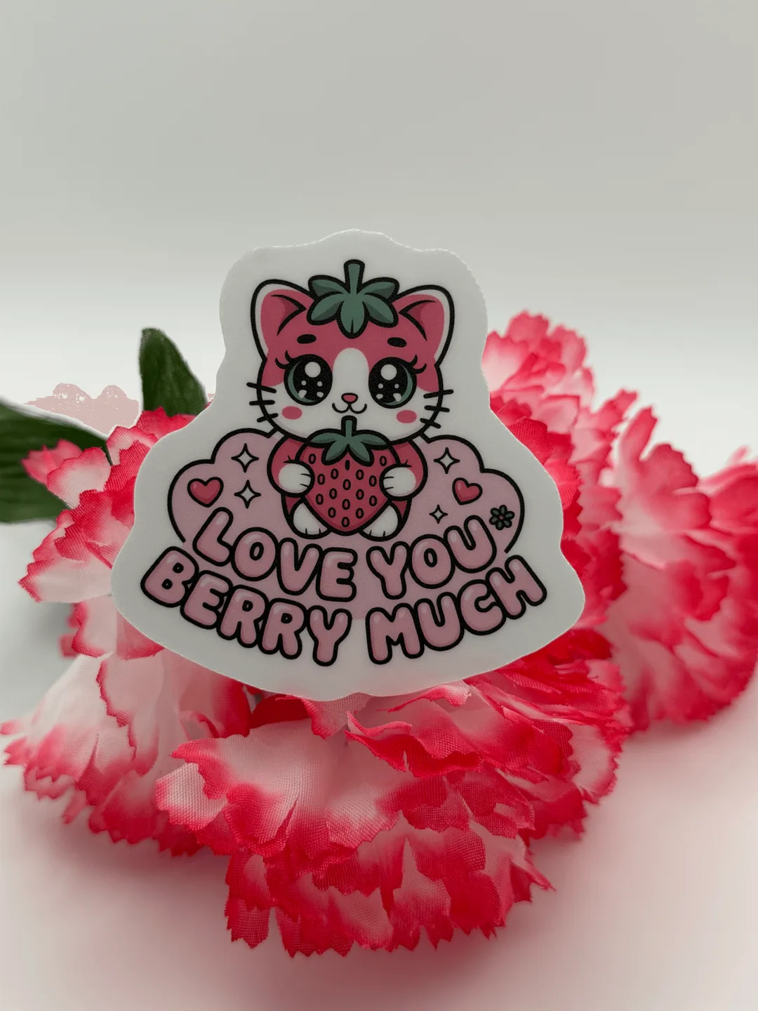 Cute Strawberry Cat Love You Berry Much Sticker
