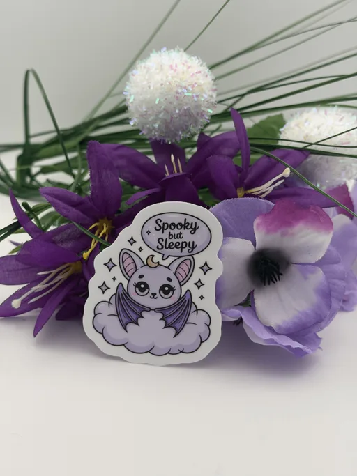Kawaii Spooky but Sleepy Bat Vinyl Sticker