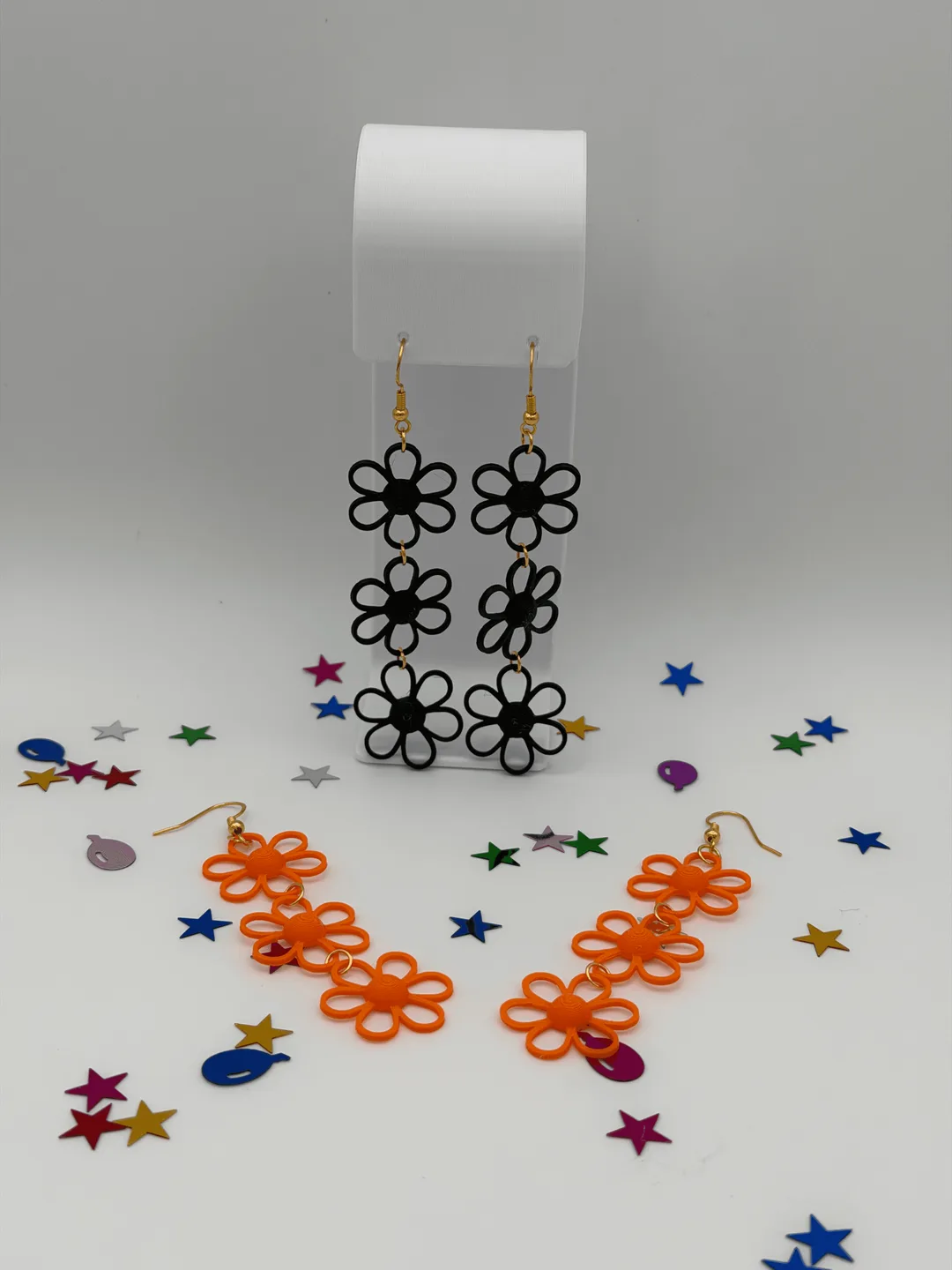 Retro Daisy Dangle Earrings, 3D Printed Floral Statement