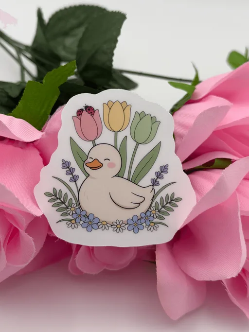 Cute Duckling Floral Sticker | Kawaii Cottagecore Duck Die Cut Sticker