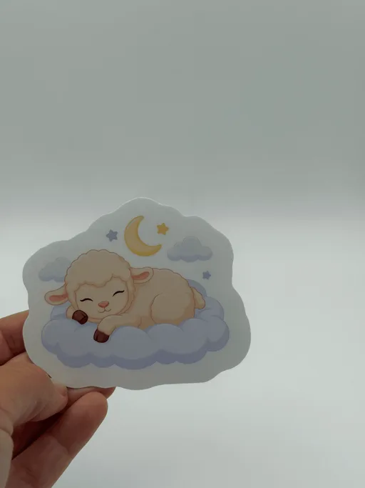 Pastel Kawaii Sleeping Lamb Cloud Sticker - Cute Moon Die Cut Decal