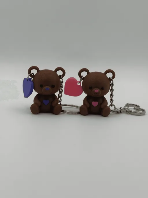 Cute Teddy Bear Heart Keychain, 3D Printed Bear Charm