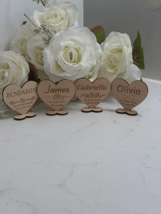 Personalized Wooden Wedding Place Card Heart Ornament