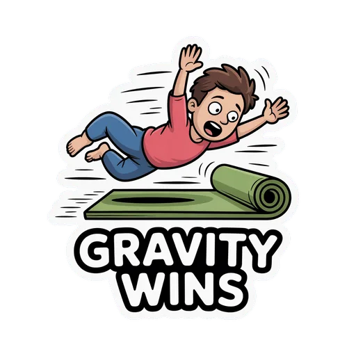 Funny Gravity Wins Yoga Mat Fall Sticker