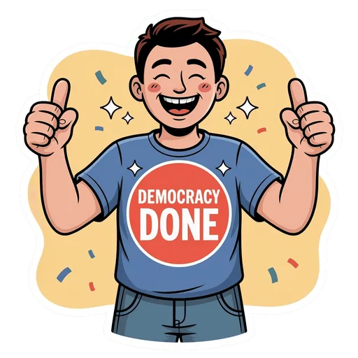 Democracy Done Thumbs Up Cartoon Sticker