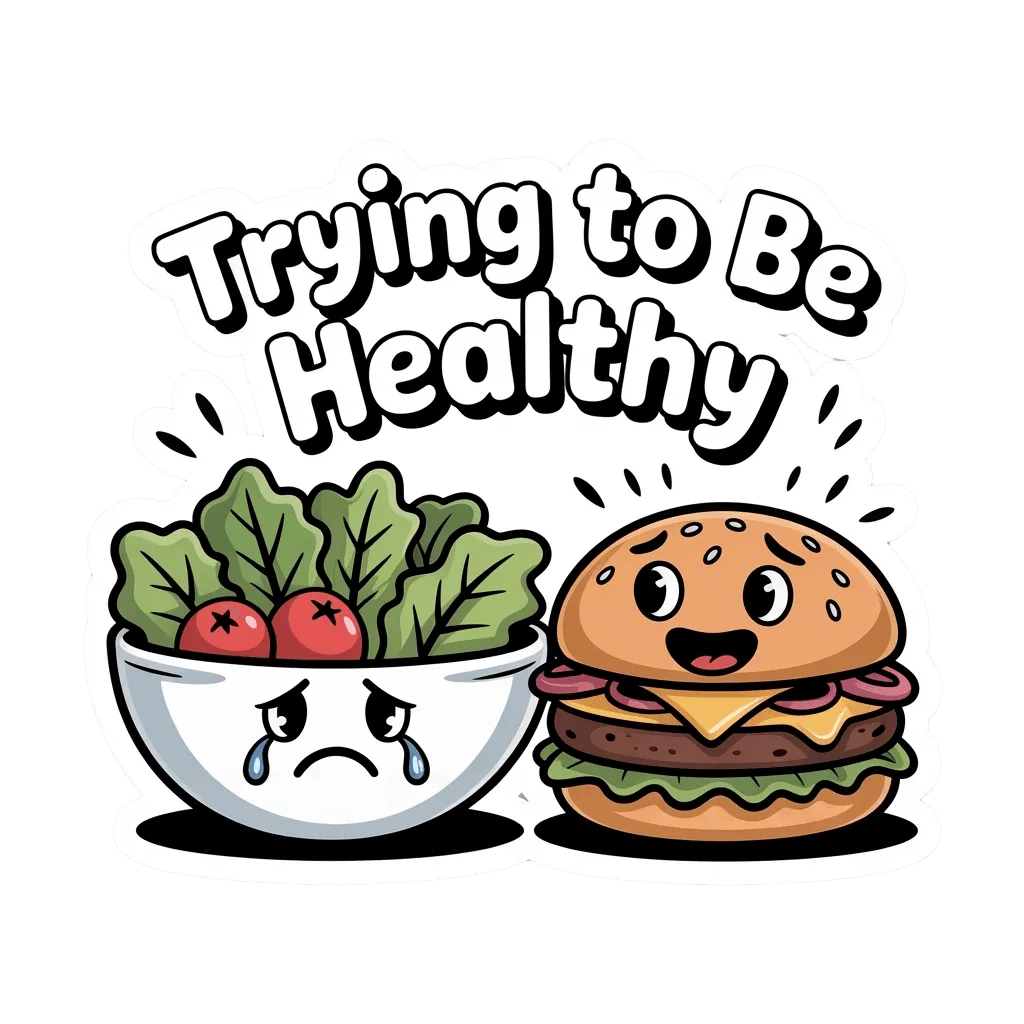 Funny Trying to Be Healthy Burger and Salad Sticker