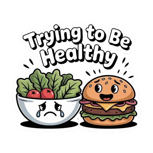 Funny Trying to Be Healthy Burger and Salad Sticker