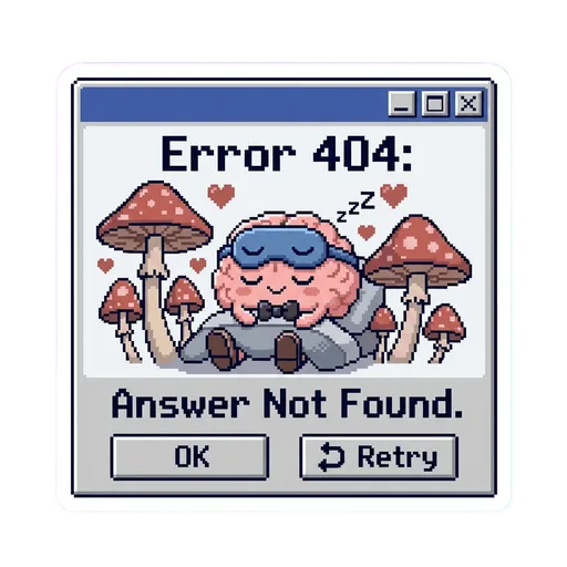 Retro Error 404 Sleeping Brain with Mushrooms Sticker