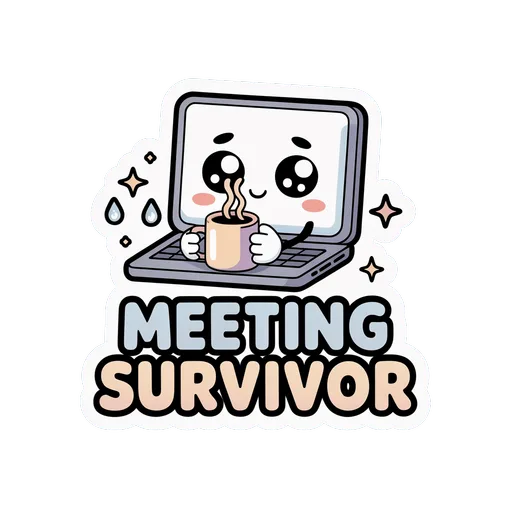 Cute Meeting Survivor Laptop Coffee Sticker