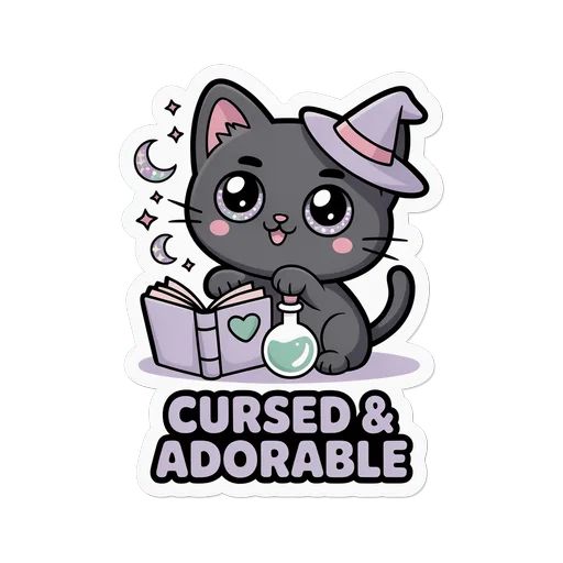 Kawaii Witch Cat Cursed and Adorable Sticker