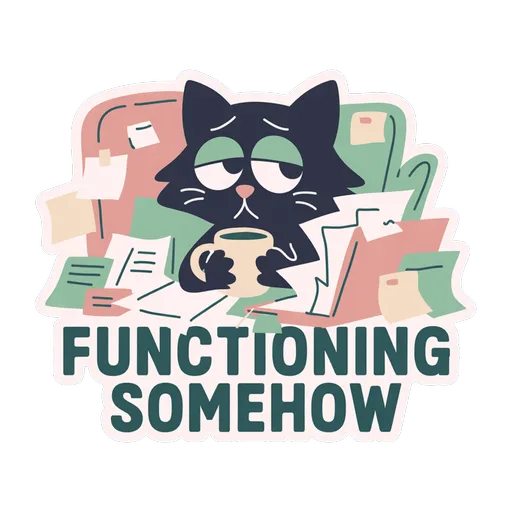 Funny Tired Black Cat Functioning Somehow Sticker