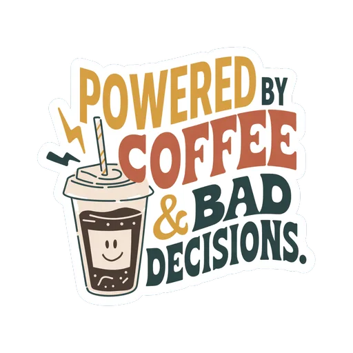 Powered By Coffee and Bad Decisions Sticker