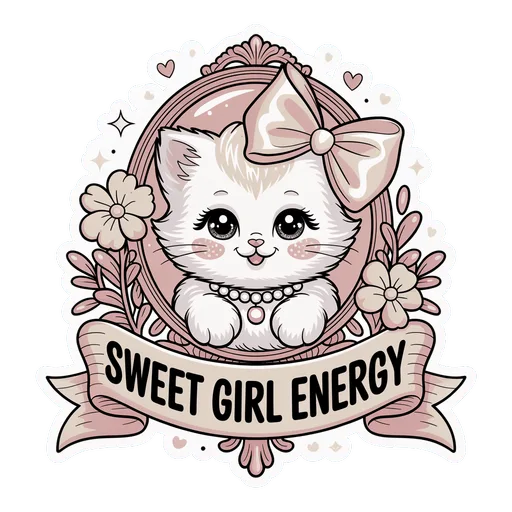 Sweet Girl Energy White Kitten Coquette Vinyl Sticker