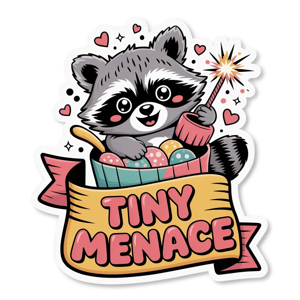 Tiny Menace Raccoon Firecracker Cartoon Sticker