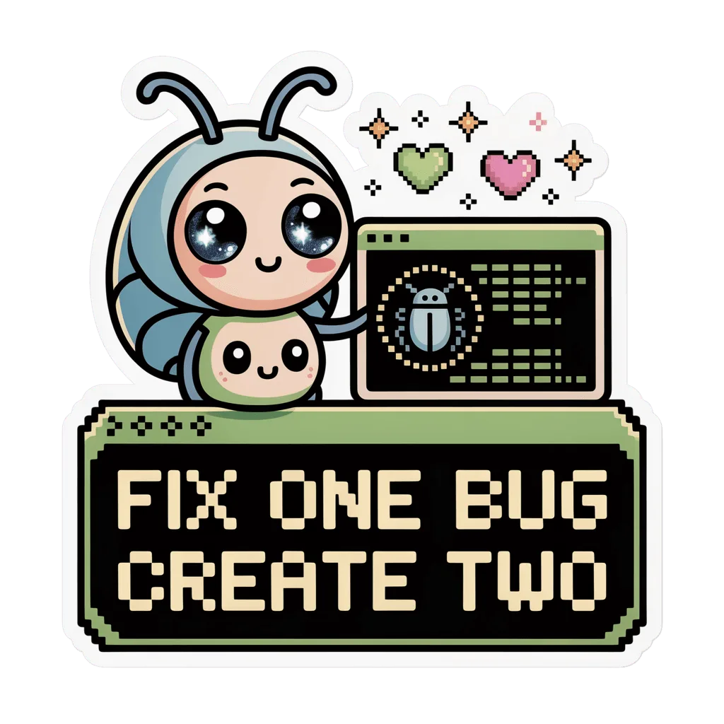 Cute Fix One Bug Create Two Coding Humor Sticker