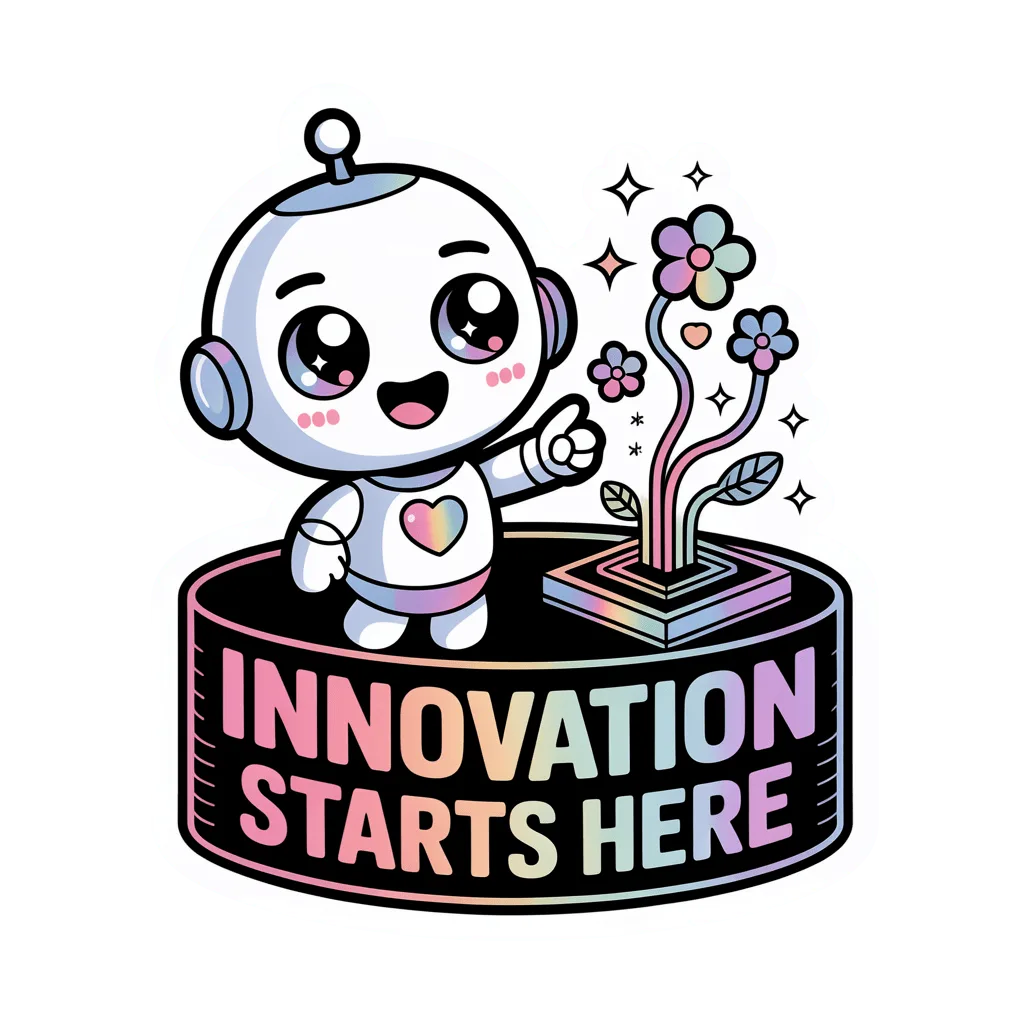 Cute Innovation Starts Here Robot Motivational Sticker