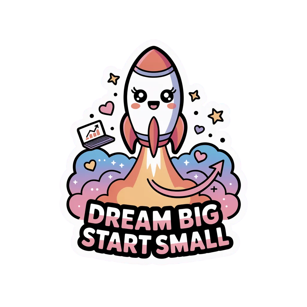 Cute Motivational Rocket Dream Big Start Small Sticker