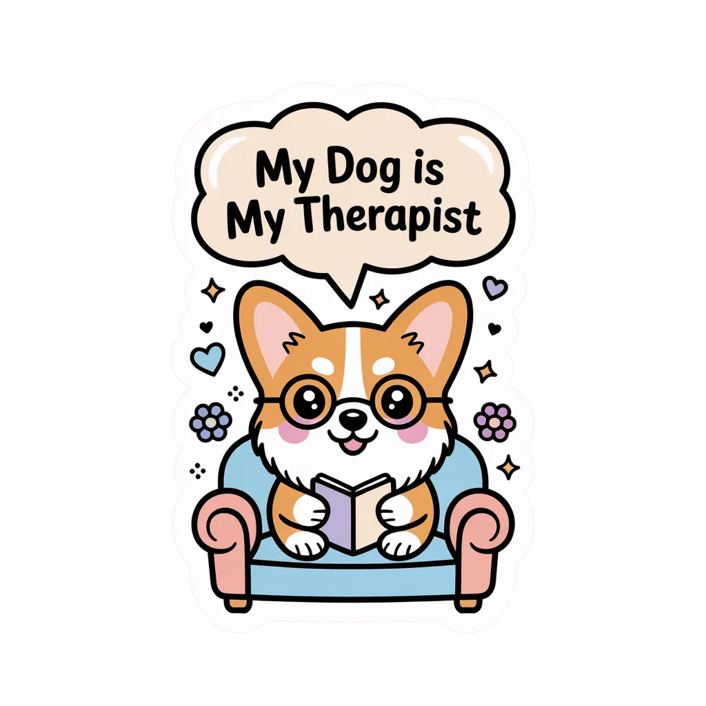 Cute My Dog Is My Therapist Corgi Vinyl Sticker