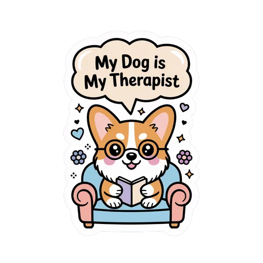 Cute My Dog Is My Therapist Corgi Vinyl Sticker