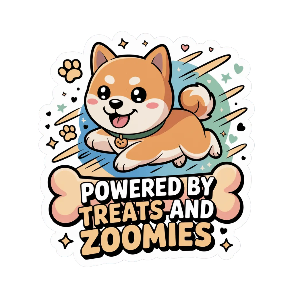 Cute Shiba Inu Powered by Treats and Zoomies Sticker