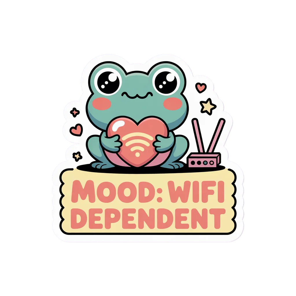 Cute Wifi Dependent Frog Vinyl Sticker