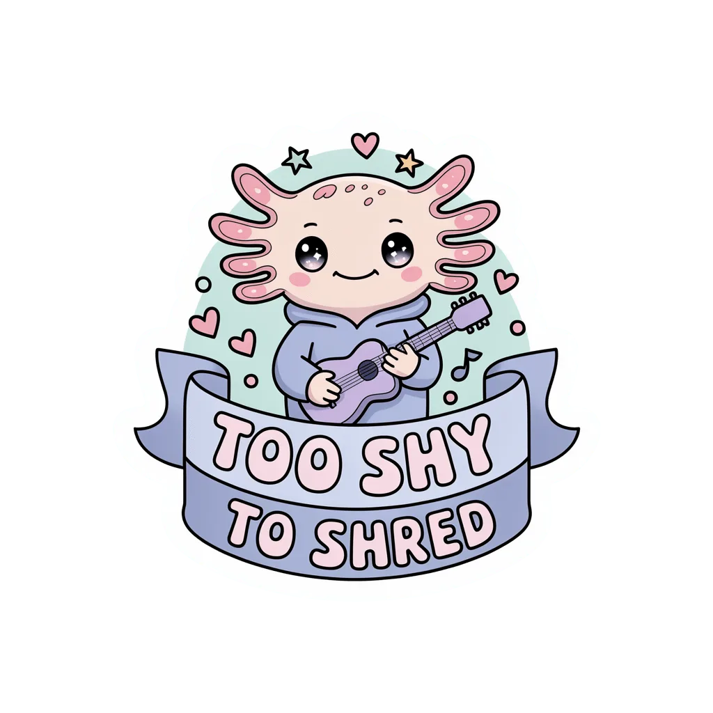 Cute Axolotl Playing Guitar Too Shy to Shred Sticker