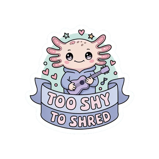 Cute Axolotl Playing Guitar Too Shy to Shred Sticker