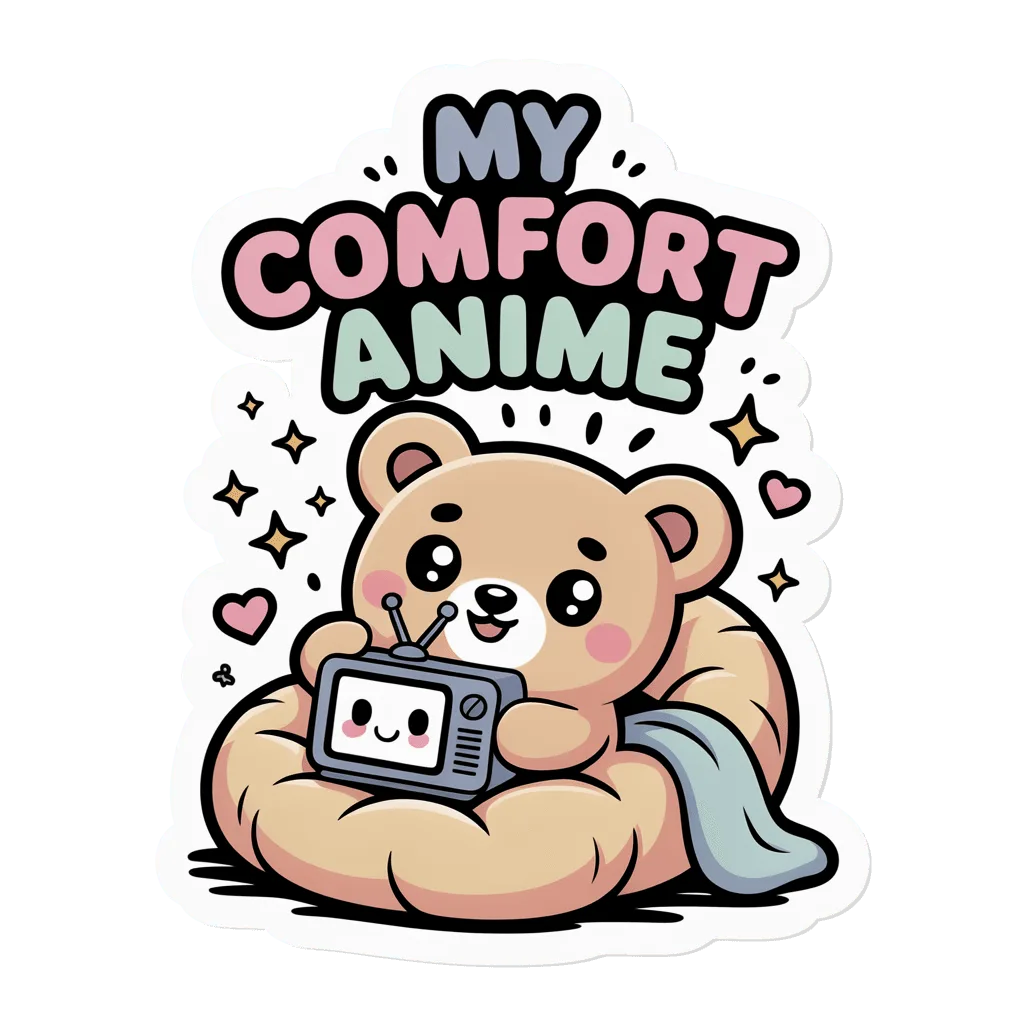 My Comfort Anime Cute Bear Watching TV Sticker