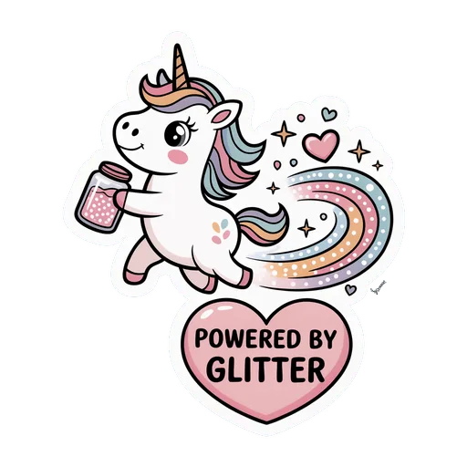 Cute Unicorn Powered By Glitter Vinyl Sticker
