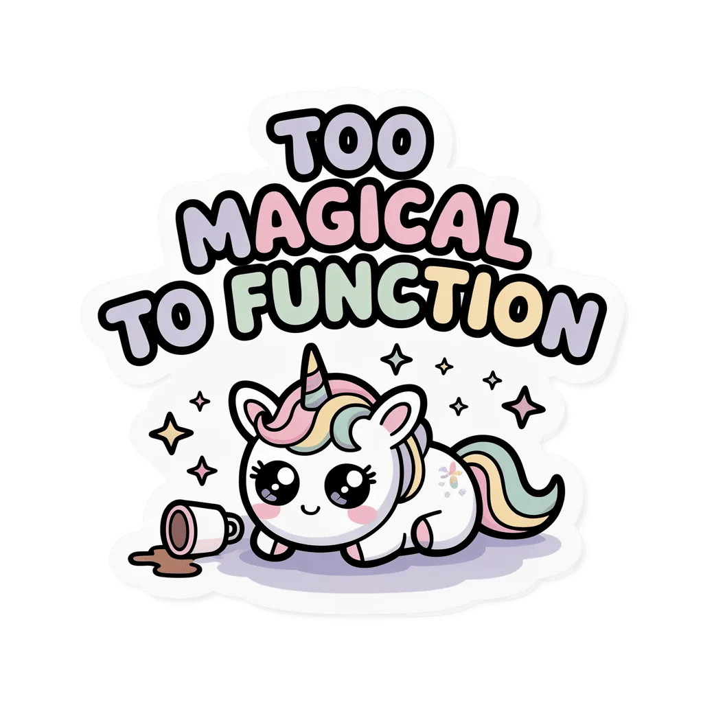 Cute Too Magical to Function Unicorn Sticker