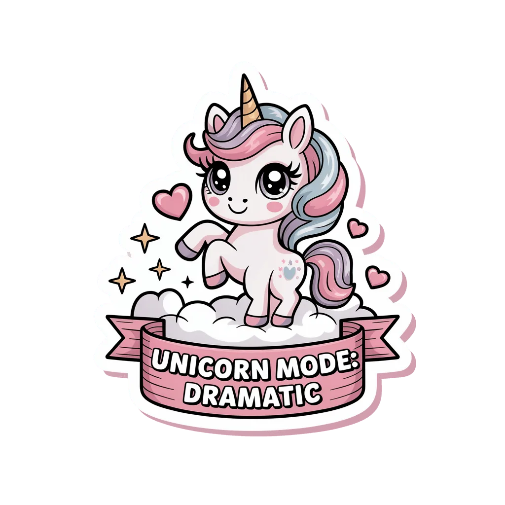 Cute Dramatic Unicorn Mode Kawaii Vinyl Sticker
