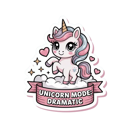 Cute Dramatic Unicorn Mode Kawaii Vinyl Sticker