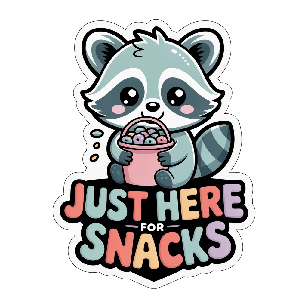 Cute Raccoon Just Here for Snacks Sticker