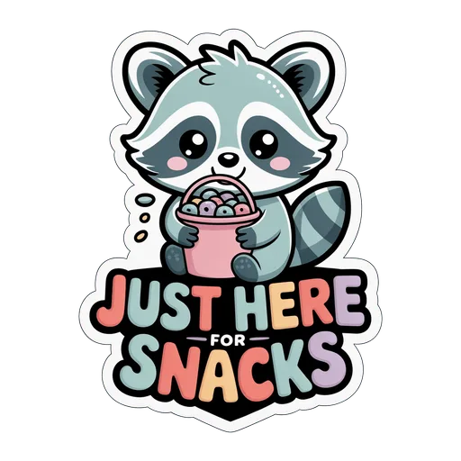 Cute Raccoon Just Here for Snacks Sticker
