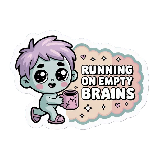 Cute Running on Empty Brains Zombie Coffee Sticker