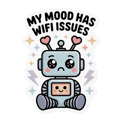 Cute Robot My Mood Has Wifi Issues Sticker