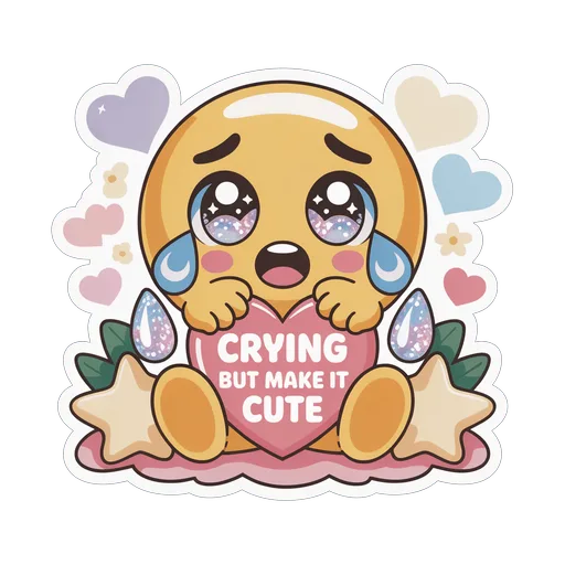 Cute Crying Emoji Holding Heart Vinyl Sticker