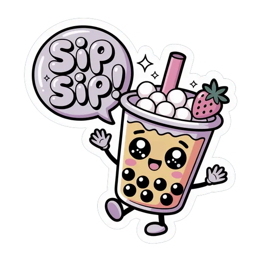Cute Kawaii Bubble Tea Sip Sip Vinyl Sticker