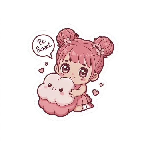 Kawaii Sakura Girl Hugging Cloud Vinyl Sticker