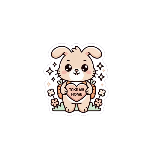 Cute Bunny Holding Take Me Home Heart Sticker