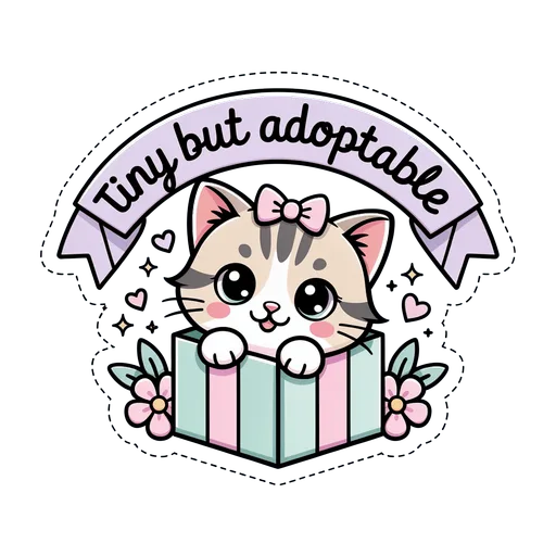 Kawaii Cat Sticker - Cute Tiny but Adoptable Kitten Vinyl Sticker
