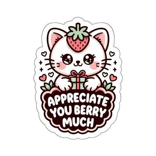Cute Strawberry Cat Appreciate You Berry Much Sticker