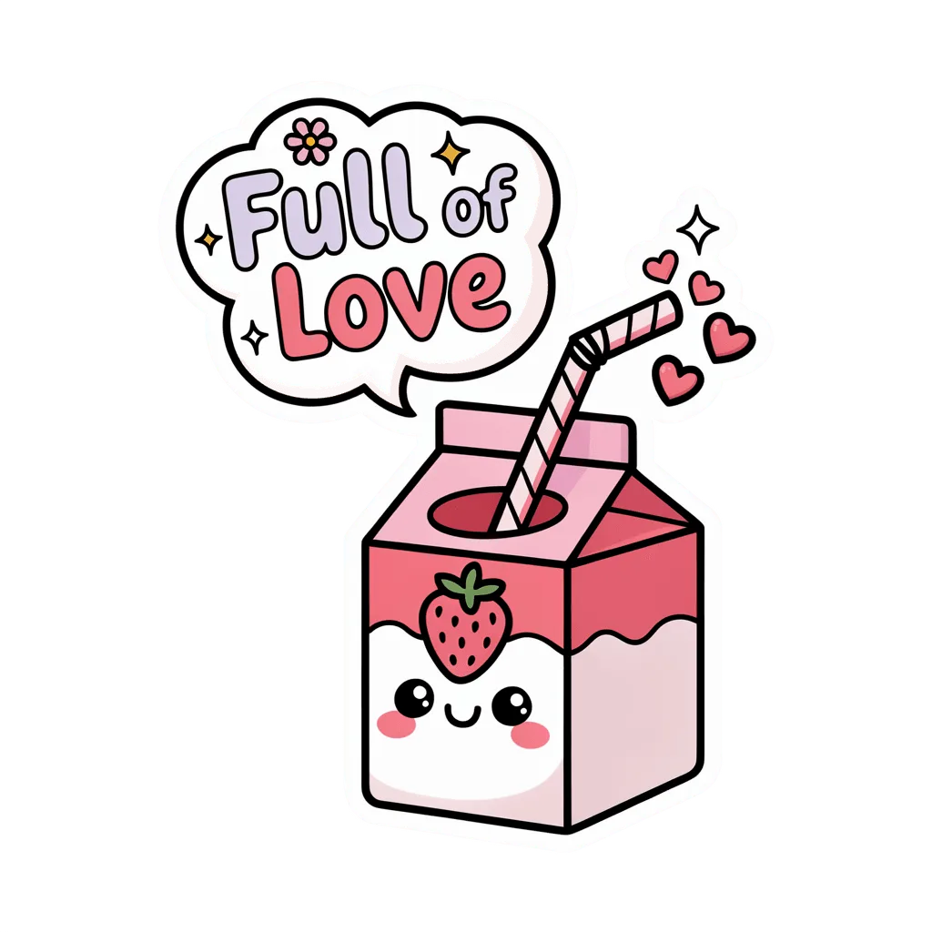 Cute Kawaii Strawberry Milk Full of Love Sticker